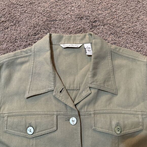 French Laundry L Linen Blazer Jacket Shacket Laganlook Green Lightweight Coastal - Picture 4 of 9